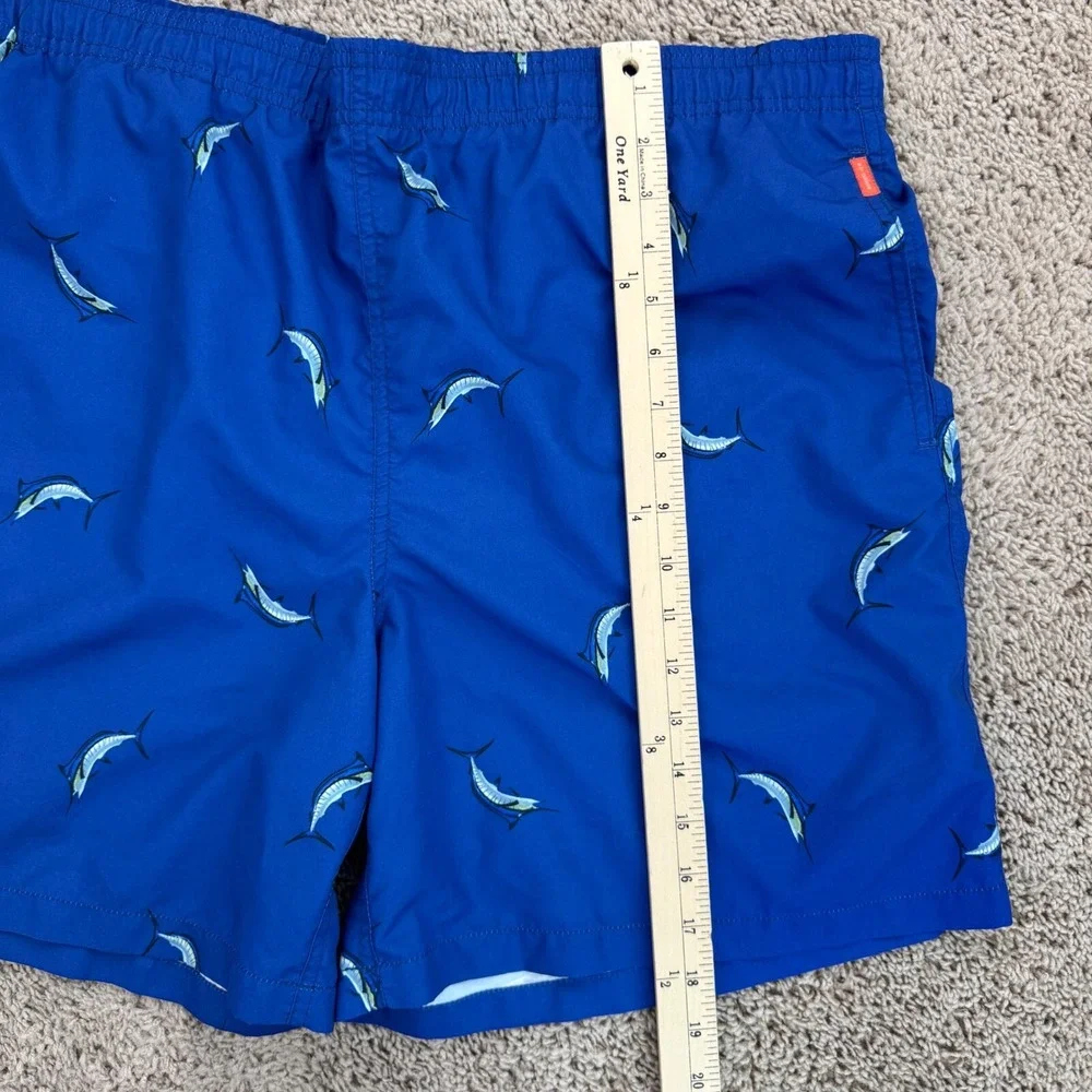 Alex Cannon Swim Trunks Men L Marlin Print Quick Dry Blue Drawstring Swim Shorts